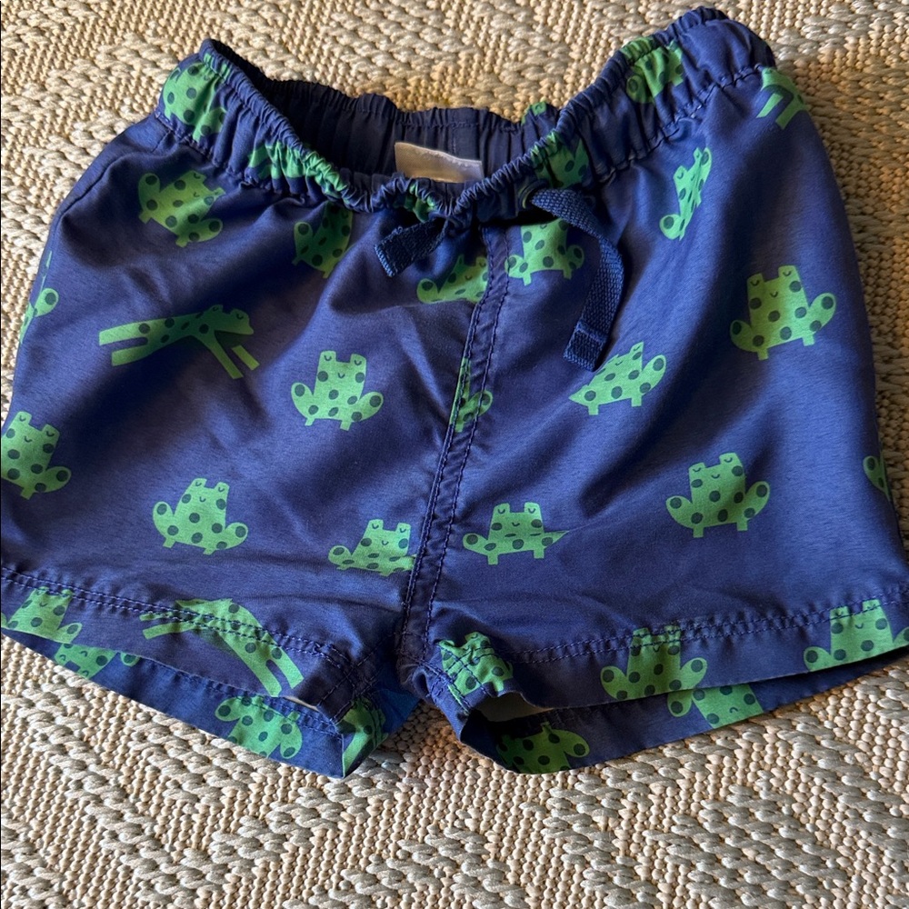 Hanna Andersson Navy and Lime Frog Patterned Shorts 12-18 months Swim